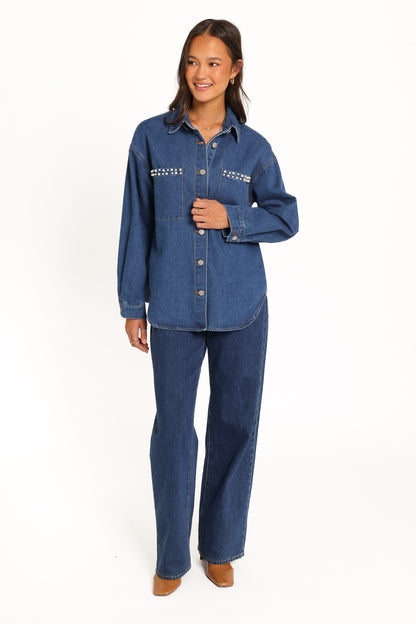 Mariska İndigo İnci Detaylı Denim Gömlek