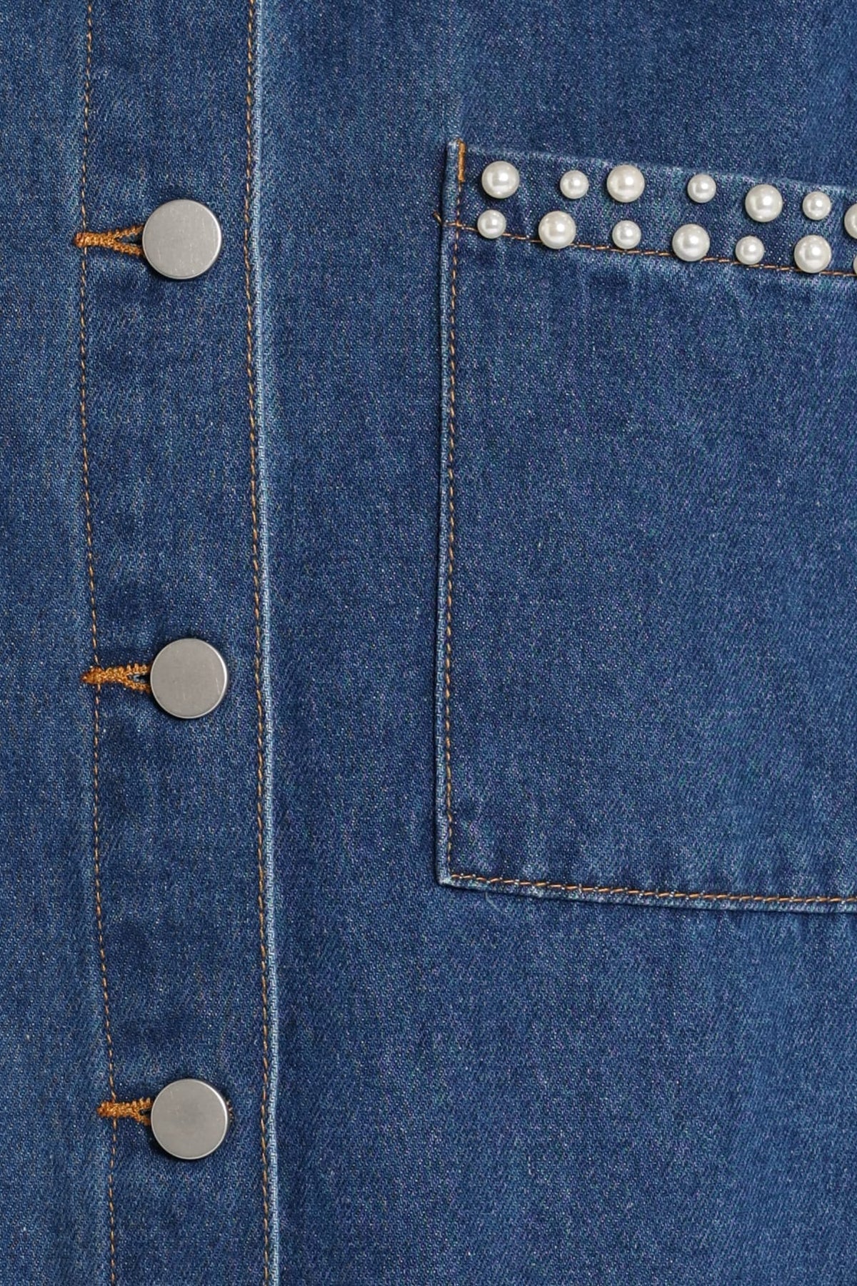 Mariska İndigo İnci Detaylı Denim Gömlek
