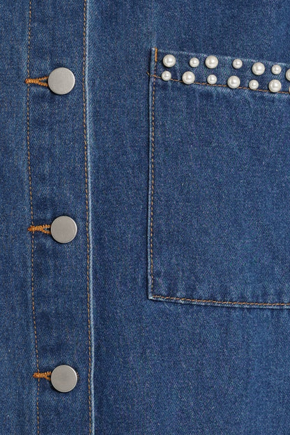 Mariska İndigo İnci Detaylı Denim Gömlek